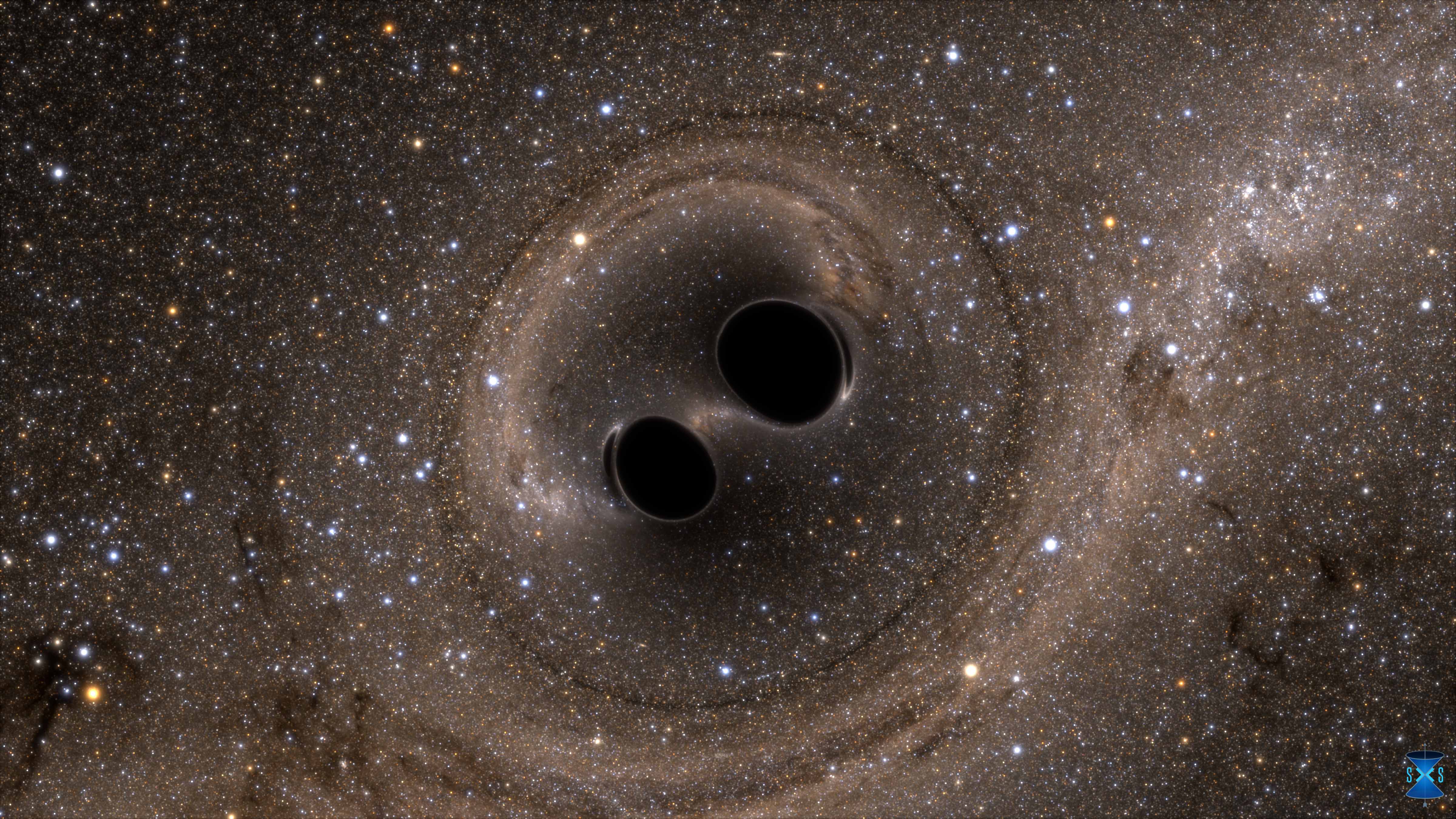 An artistic impression of two black holes merging. Image: SXS An artistic impression of two black holes merging. Image: SXS