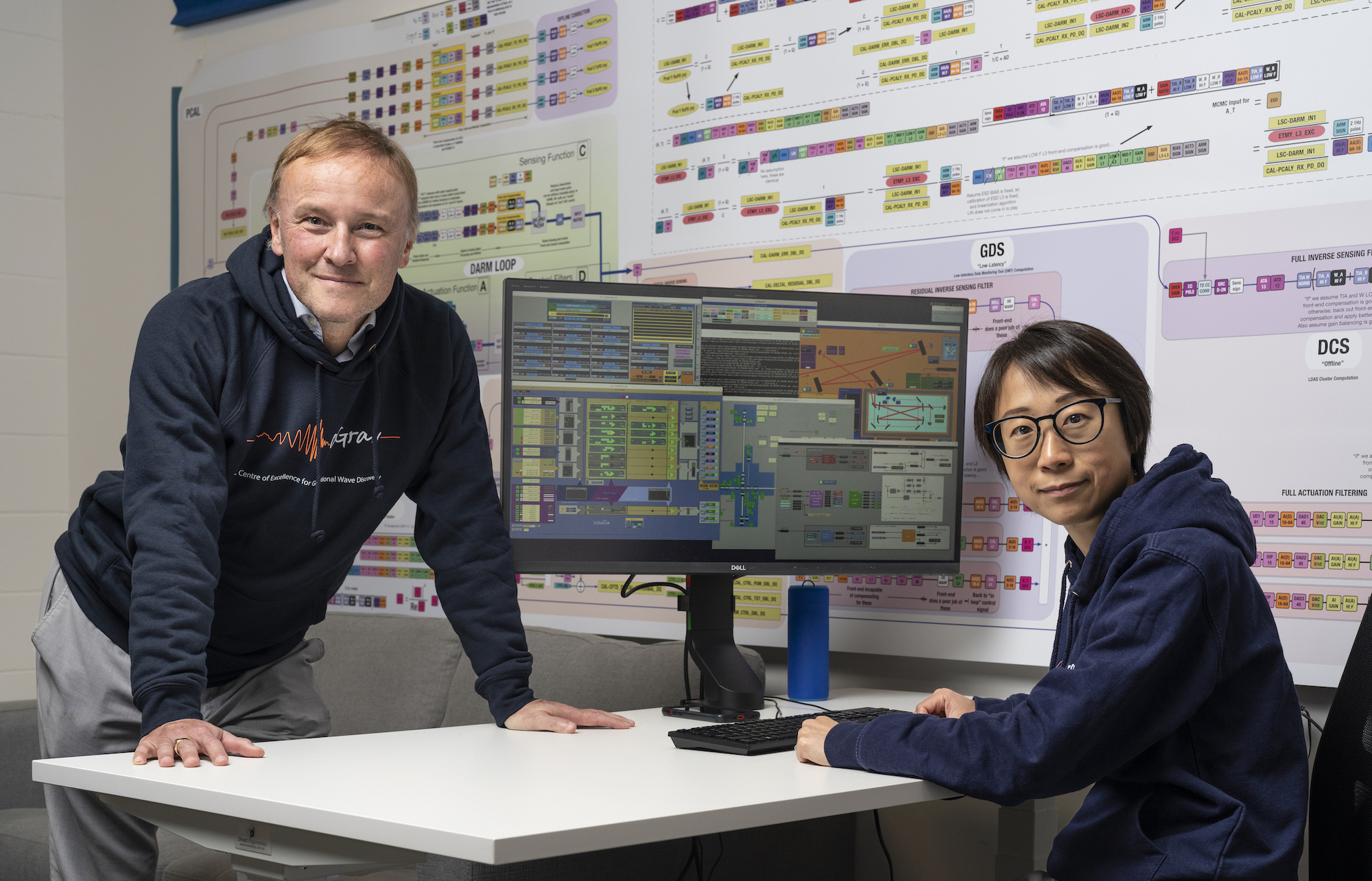 A/Prof. Chris Lidman (L) and Dr Lilli Sun (R) in the CGA LIGO Remote Control Room. Photo credit: Jamie Kidston (ANU Media) A/Prof. Chris Lidman (L) and Dr Lilli Sun (R) in the CGA LIGO Remote Control Room. Photo credit: Jamie Kidston (ANU Media)