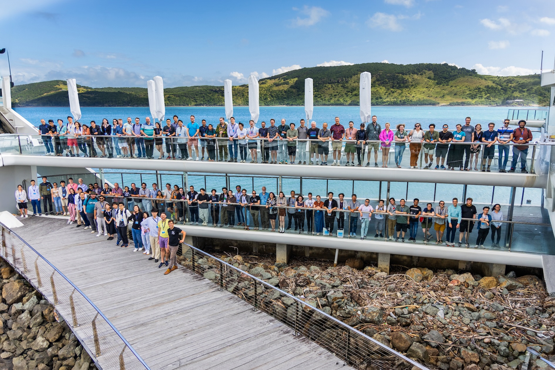 Group of people standing on a deck
